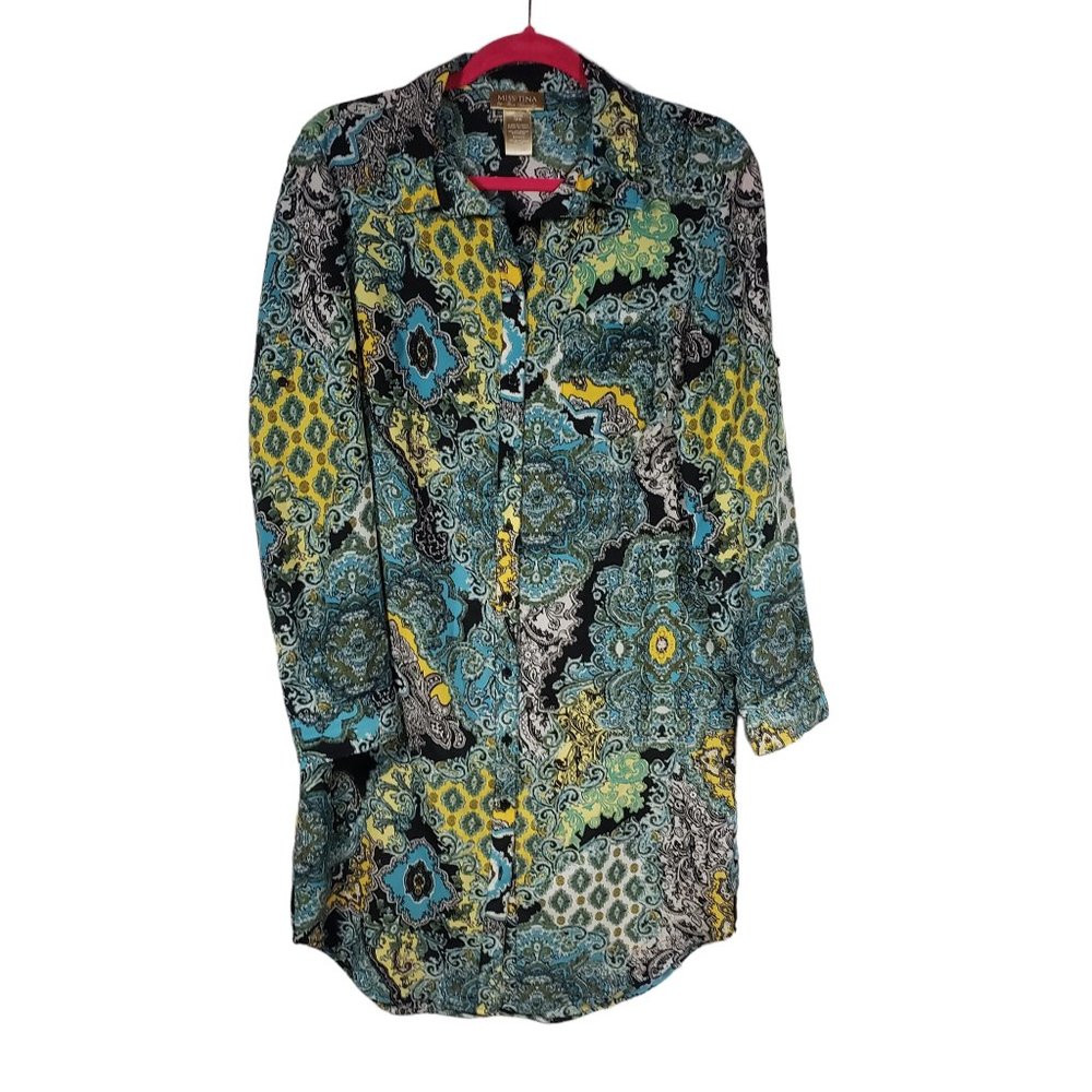 MISS TINA by Tina Knowles size Small (4-6) Multicolor Button Down Shirt Dress
